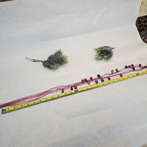 Vintage Feather Tree Mercury Glass 21 Ornaments On Christmas Tree Garland Ribbon - Picture 10 of 11